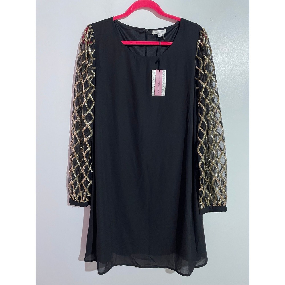 Chic Soul dress 1X gold sheer sleeves holiday party elegant classy